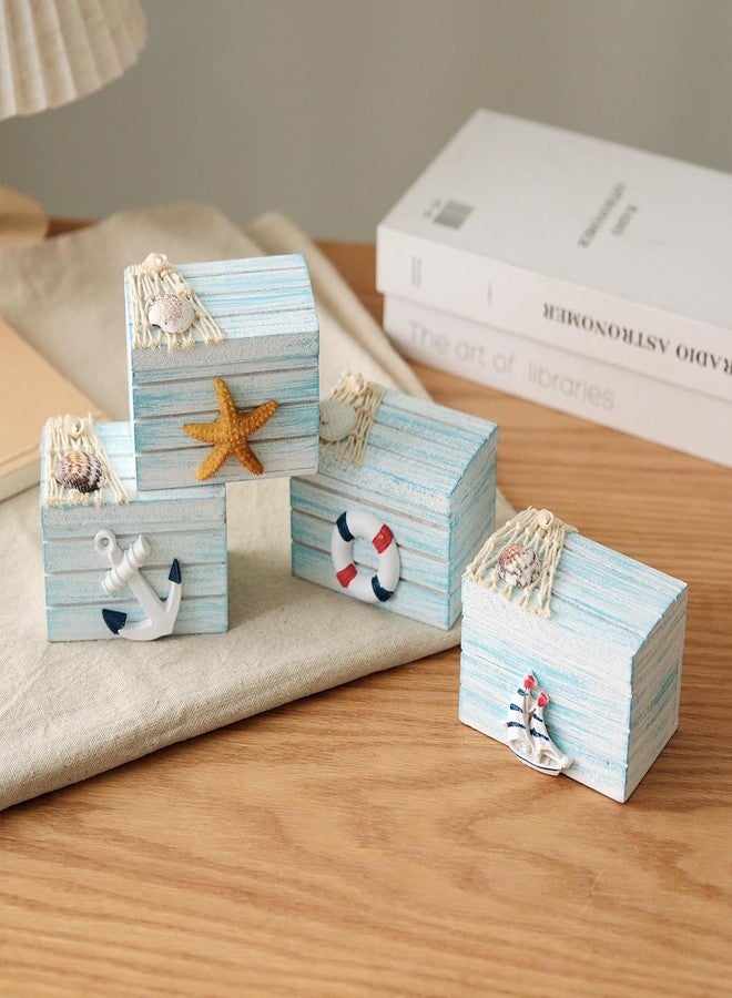 AzsVbvs 4 Pack Wooden Handmade Mini Jewelry Box, Starfish, Anchor, Sailboat, Life Ring Beach Decor Nautical Theme Decoration for Home Office Desk - Image 2
